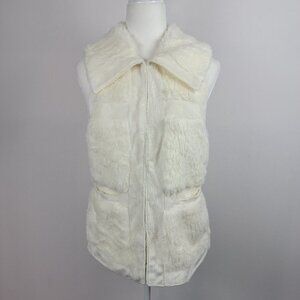 RlZ  Size XS Faux-Fur Sleeveless Vest Pockets Hook-Eye Closure Ivory Color